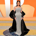 Luxury Dresses for Party Organza Sheath/Column Strapless Formal Evening Dress silvery Pearls Luxurious Women's Prom Dress Long