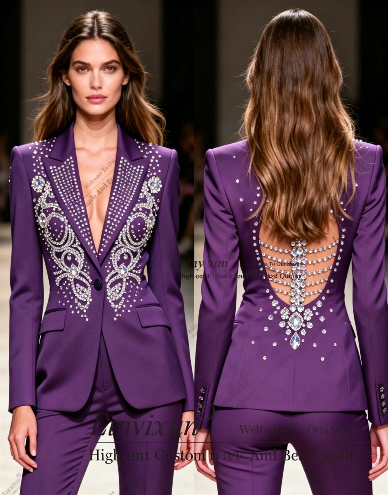 Ensemble pantalon élégant pour femme avec strass – Plusieurs couleurs