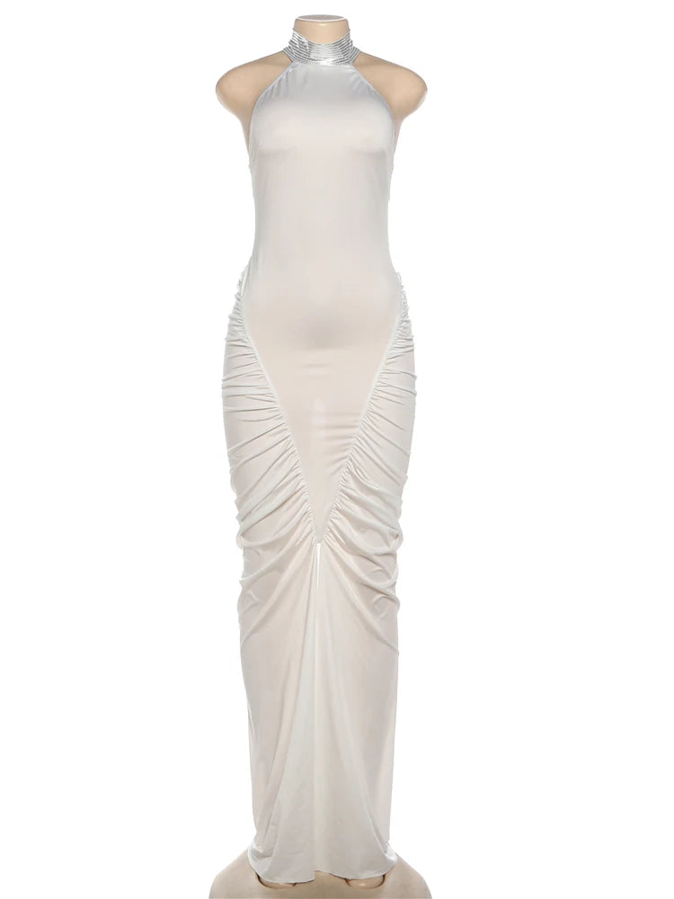 Robe Longue Élégante Froncée – Col Halter