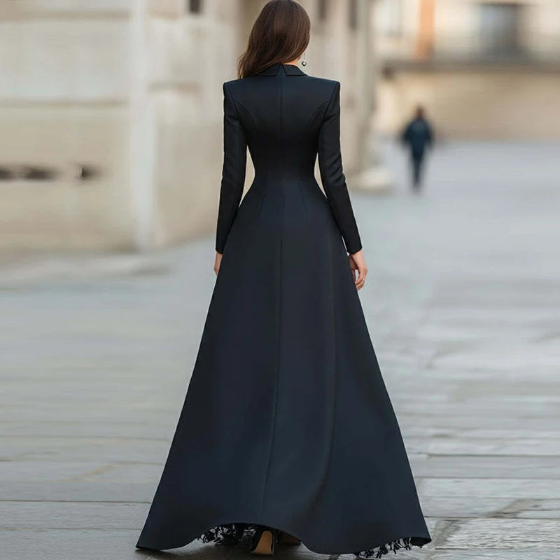 Robe longue noire chic en dentelle pour femme