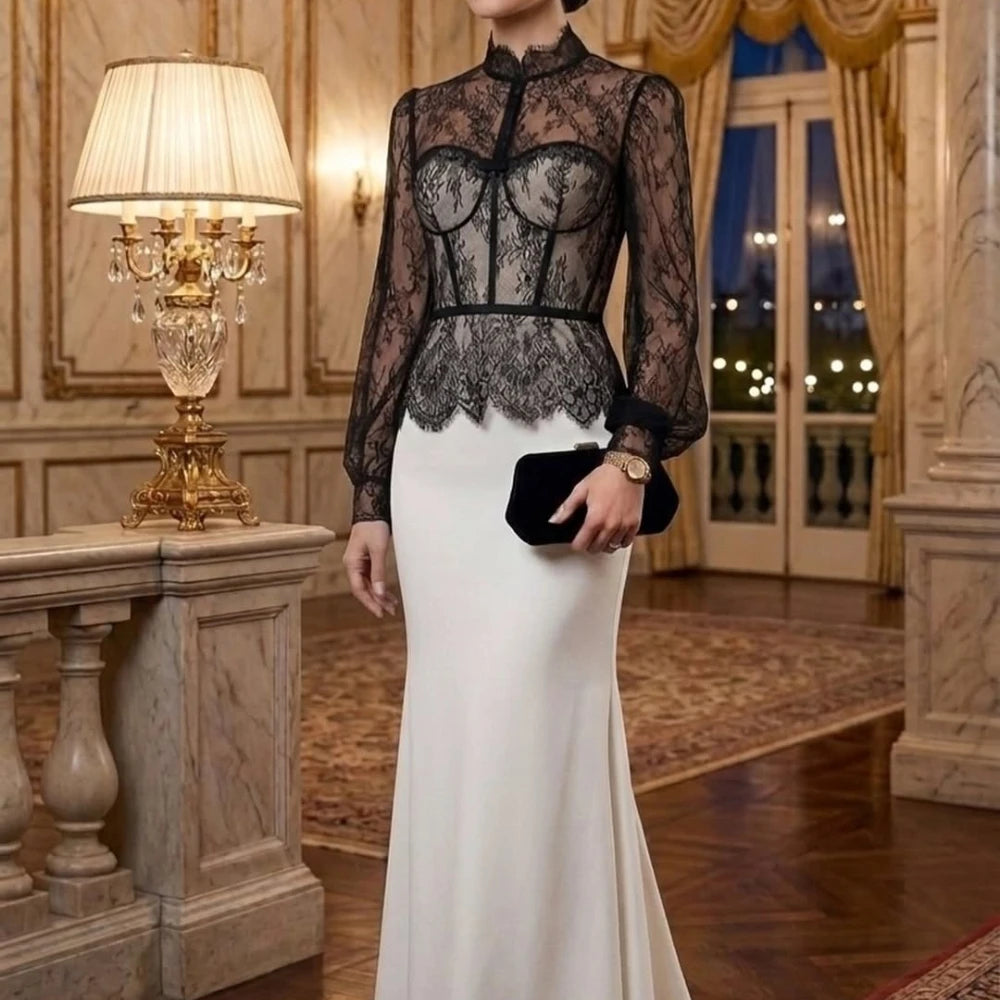 Robe Longue Blanche  et Noir Elegante