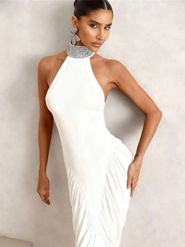 Robe Longue Élégante Froncée – Col Halter