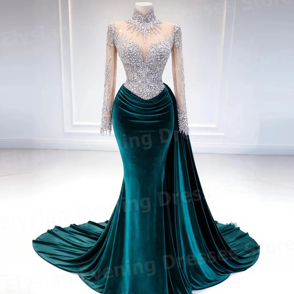 Robe de soirée sirène élégante à col montant pour femme