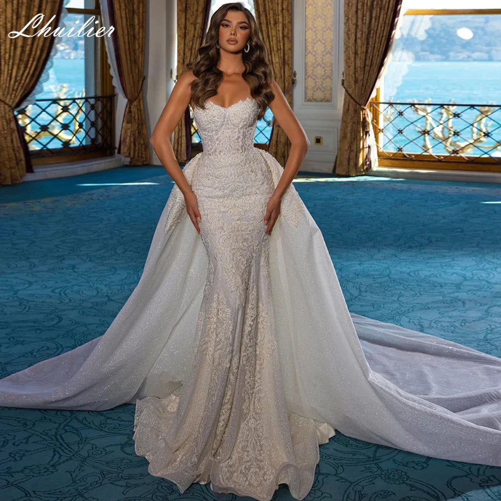Robe de Mariée Blanche Bustier – Coupe Sirène avec Dentelle