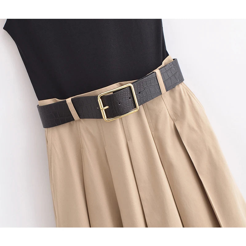 Robe midi èlegante plissèe avec ceinture-Femme