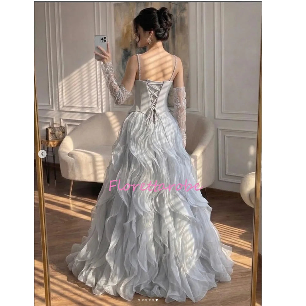 Robe de Soirée Princesse Bustier à Volants – Élégance de Luxe Description