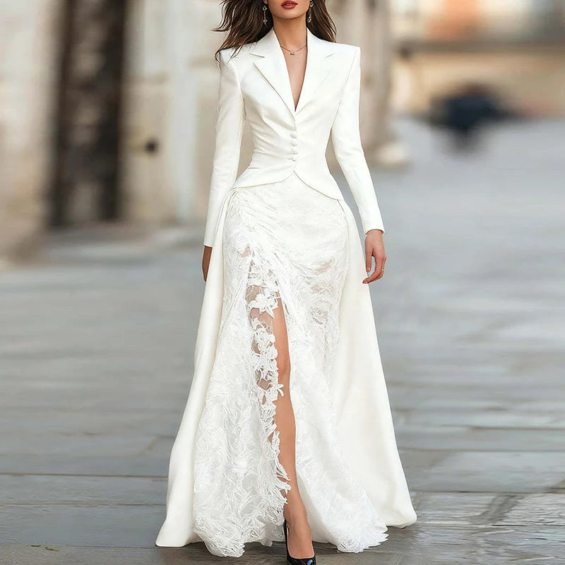 Robe longue noire chic en dentelle pour femme