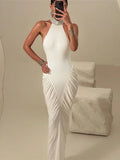 Robe Longue Élégante Froncée – Col Halter