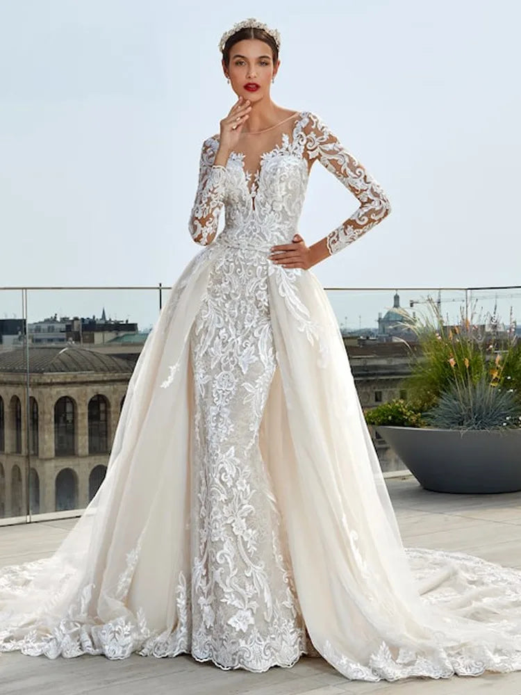 Robe de mariée de luxe en dentelle avec dos transparent